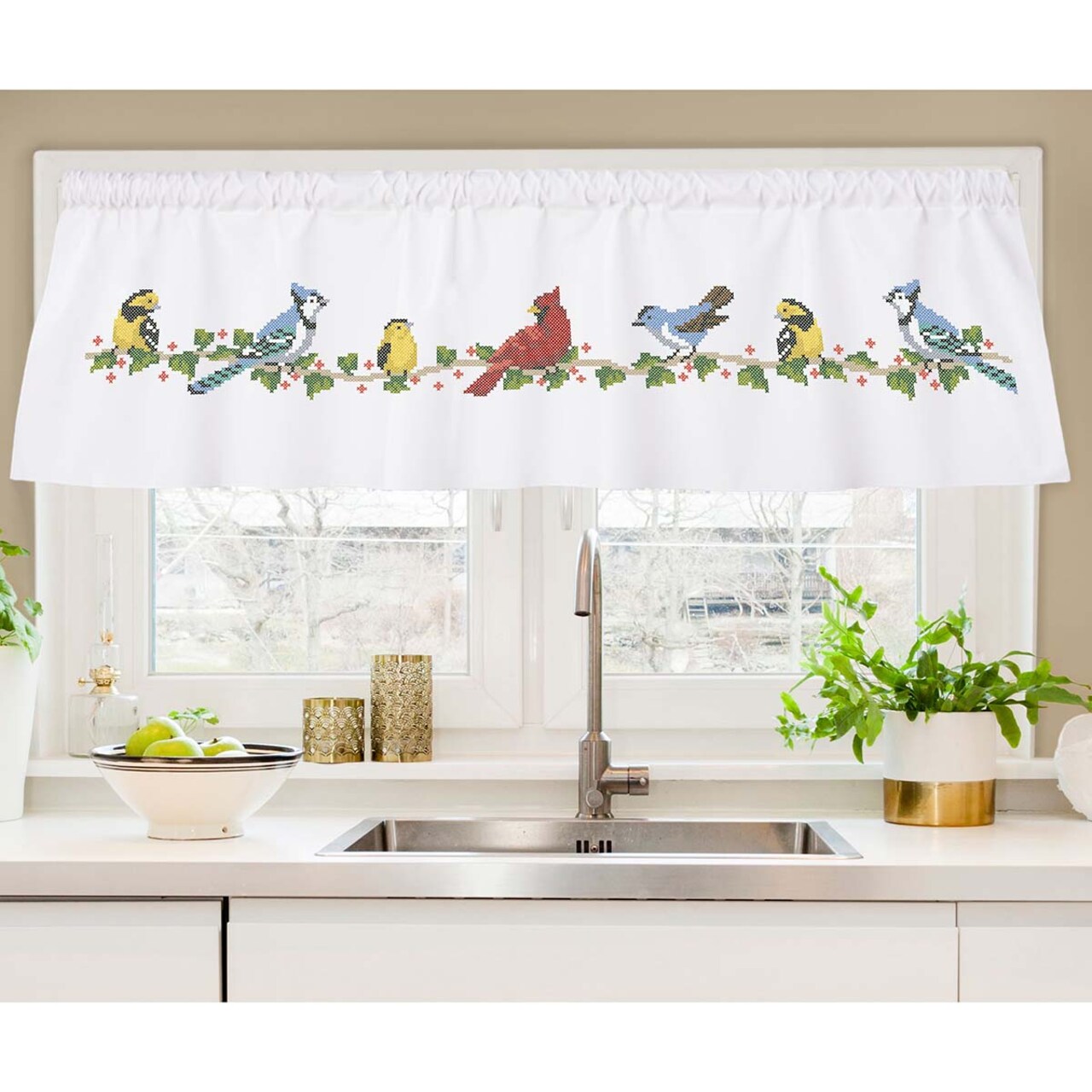 Herrschners Birds of a Feather Window Valance Stamped Cross-Stitch